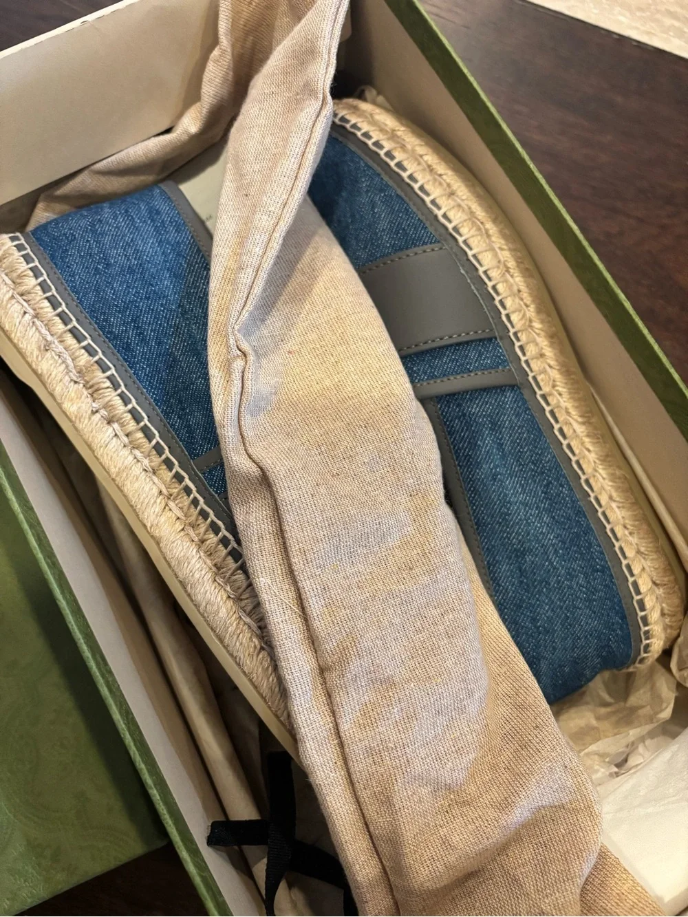 Gucci Denim & Gray Leather Espadrille Loafers